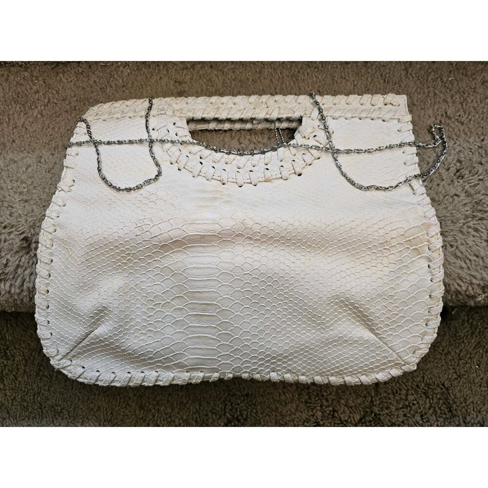 Big Buddha Santa Barbara White Snakeskin Embossed Bag Whipstitch Vegan Leather